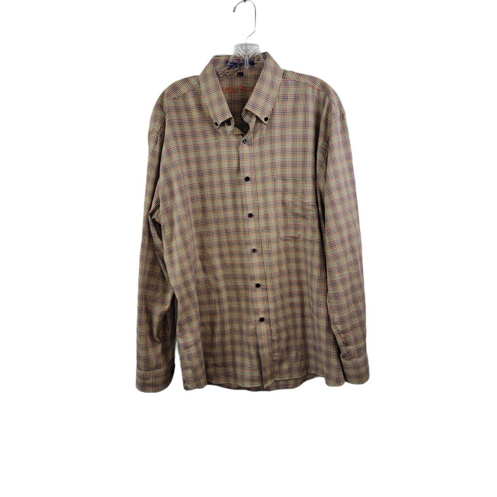 Alan Flusser Plaid Sleeve Button DownStriped Shirt Men's Large
